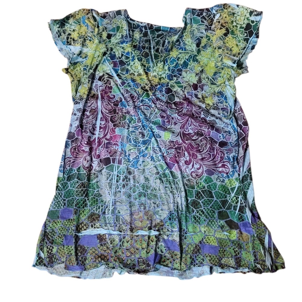 One World Dress Womens L Large Blue Paisley Short Sleeve Embroidered Midi - Picture 3 of 7